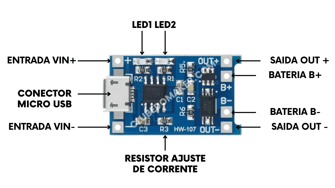 Como usar carregador de bateria TP4056 - Clube do Maker